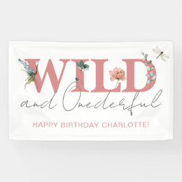 Bloemen Roze Wild & Onederful Meisje 1e Verjaardag Spandoek