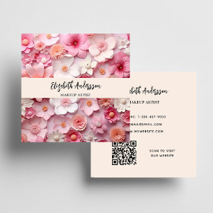 Bloemen roze wit crème foto QR logo Vierkante Visitekaartje