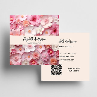 Bloemen roze wit crème foto QR logo Vierkante Visitekaartje
