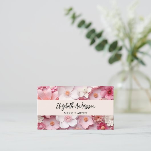 Bloemen roze wit foto QR logo Visitekaartje (Staand voorkant)