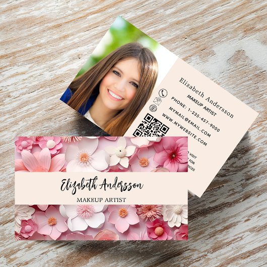 Bloemen roze wit foto QR logo Visitekaartje
