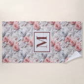 Bloemen roze wit monogram initiaal strandlaken (Voorkant)