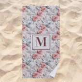 Bloemen roze wit monogram initiaal strandlaken