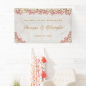 Bloemen Roze Wit Orchideeën Marmeren Script Bruilo Spandoek (Insitu)