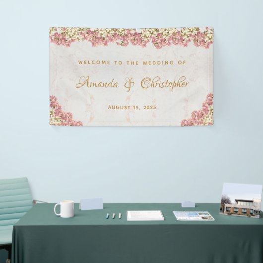 Bloemen Roze Wit Orchideeën Marmeren Script Bruilo Spandoek (Beurs)