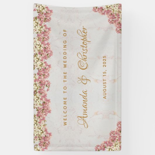 Bloemen Roze Wit Orchideeën Marmeren Script Bruilo Spandoek (Verticaal)