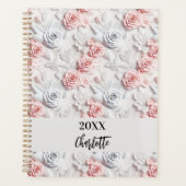 Bloemen roze wit patroon naam script 2026 planner (Voorkant)