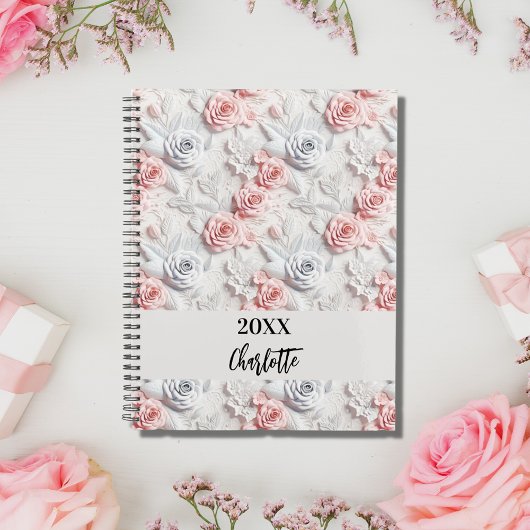 Bloemen roze wit patroon naam script 2026 planner