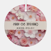 Bloemen roze wit verjaardagsnaam glas ornament (Achterkant)