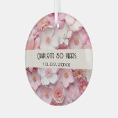 Bloemen roze wit verjaardagsnaam glas ornament (Voorkant links)
