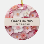 Bloemen roze wit verjaardagsnaam keramisch ornament (Voorkant)