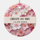 Bloemen roze wit verjaardagsnaam keramisch ornament (Achterkant)