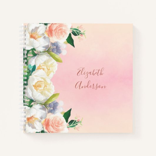 Bloemen roze witte naam notitieboek (Voorkant)