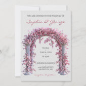 Bloemen  roze zacht grijs bruiloft uitnodiging (Voorkant)