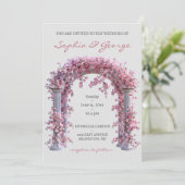 Bloemen  roze zacht grijs bruiloft uitnodiging (Staand voorkant)