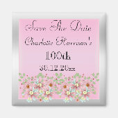 Bloemen roze & zilver Bewaar de datum 100e Magneet (Voorkant)