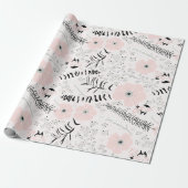 Bloemen roze zwart botanisch patroon cadeaupapier (Uitgerold)
