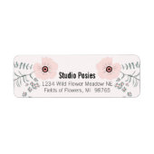 Bloemen roze zwart botanisch patroon etiket (Voorkant)