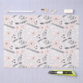Bloemen roze zwart botanisch patroon tissuepapier (Craft)