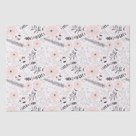 Bloemen roze zwart botanisch patroon tissuepapier