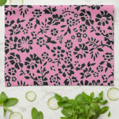 BLOEMEN / ROZE & ZWARTE KEUKEN HANDDOEK! THEEDOEK (Gevouwen)