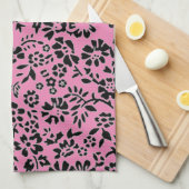BLOEMEN / ROZE & ZWARTE KEUKEN HANDDOEK! THEEDOEK (Quarter Fold)