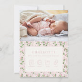 Bloemen Rozen Baby Geboortefoto Aankondiging Kaart (Voorkant)