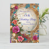  Bloemen rozen blauw Goud roze verjaardagsfeestje Kaart (Staand voorkant)