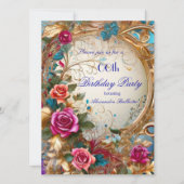  Bloemen rozen blauw Goud roze verjaardagsfeestje Kaart (Voorkant)