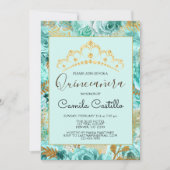 Bloemen Rozen Blauwgroen Bloemen Patroon Quinceane Kaart (Voorkant)