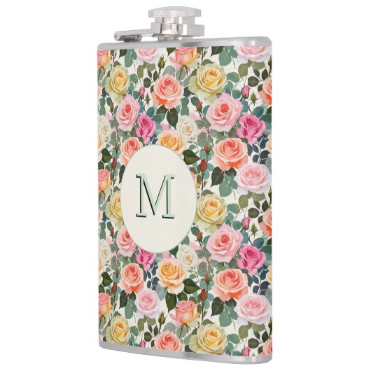 bloemen Rozen Botanische bloemen Monogrammed Heupfles (Links)