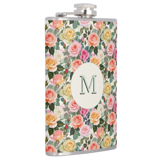 bloemen Rozen Botanische bloemen Monogrammed Heupfles (Rechts)