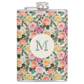  bloemen Rozen Botanische bloemen Monogrammed Heupfles (Voorkant)