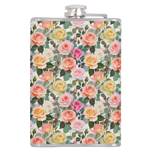  bloemen Rozen Botanische bloemen Monogrammed Heupfles (Achterkant)