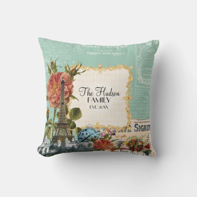  Bloemen Rozen Eiffeltoren Marie Antoinette Kussen (Voorkant)
