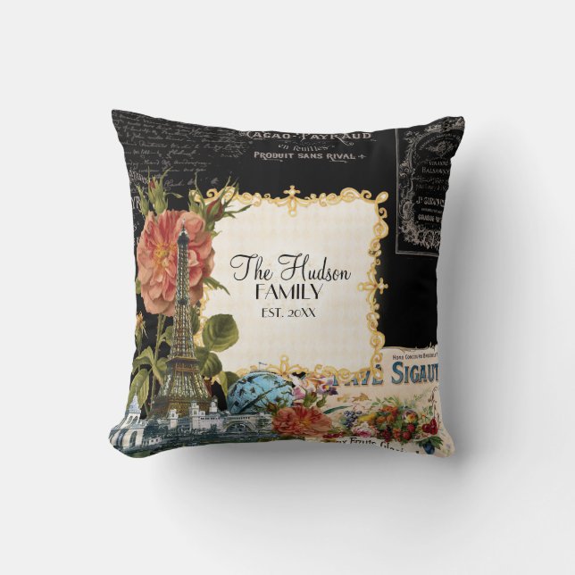  Bloemen Rozen Eiffeltoren Marie Antoinette Kussen (Voorkant)