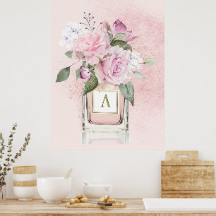 Bloemen Rozen Elegant parfume Flesmonogram Poster
