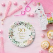 Bloemen Rozen Garland 90e Verjaardag Papieren Bordje (Feest)