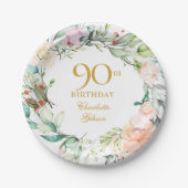 Bloemen Rozen Garland 90e Verjaardag Papieren Bordje (Voorkant)