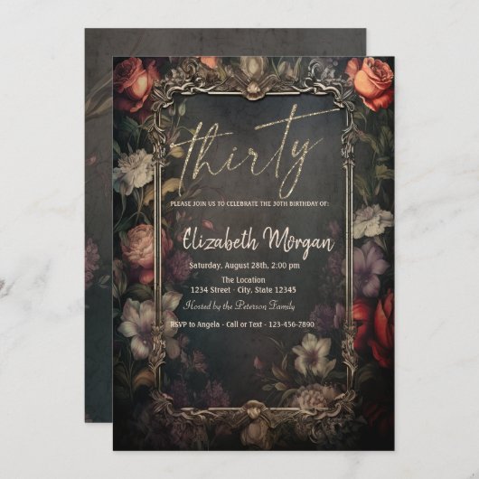  Bloemen Rozen Gotische 30e Verjaardag Kaart (Voorkant / Achterkant)