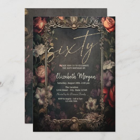  Bloemen Rozen Gotische 60e Verjaardag Kaart (Voorkant / Achterkant)