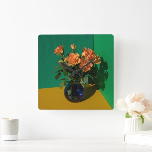 Bloemen | Rozen in Vase Vierkante Klok (Huis)