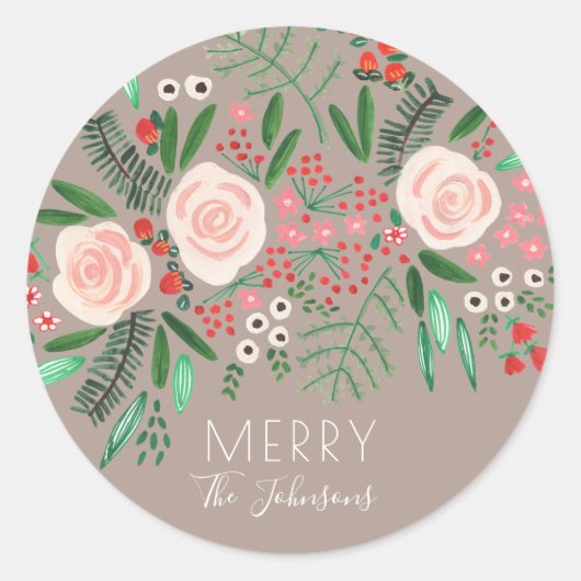  Bloemen Rozen Kerstvakantie Ronde Sticker (Voorkant)