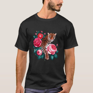 Bloemen Rozen Luipaard Feline Leo Tiger Vintage T-shirt