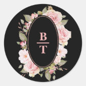 Bloemen Rozen Monogram Envelop Afdichting Ronde Sticker (Voorkant)