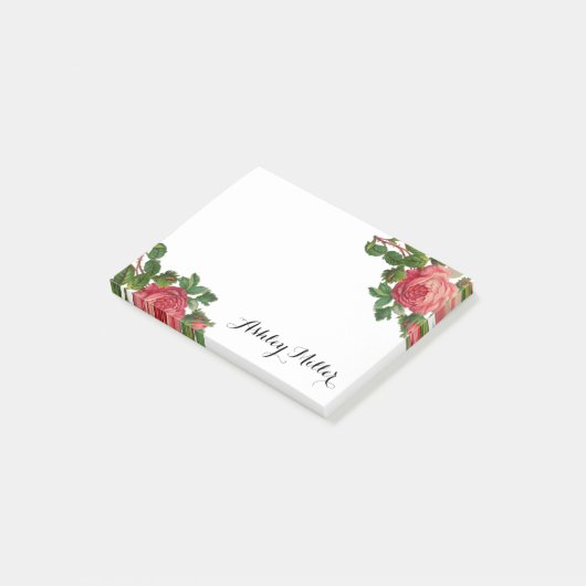  Bloemen Rozen Monogram Post-It Notes (Schuin)