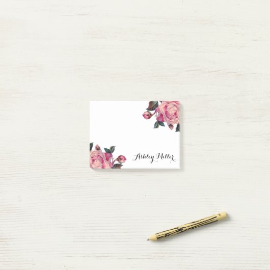 Bloemen Rozen Monogram Post-It Notes (Op bureau)