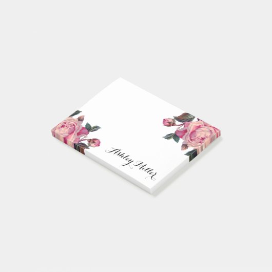 Bloemen Rozen Monogram Post-It Notes (Schuin)