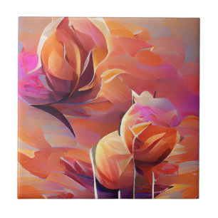 Bloemen rozen perziken en roze digitale kunst tegeltje
