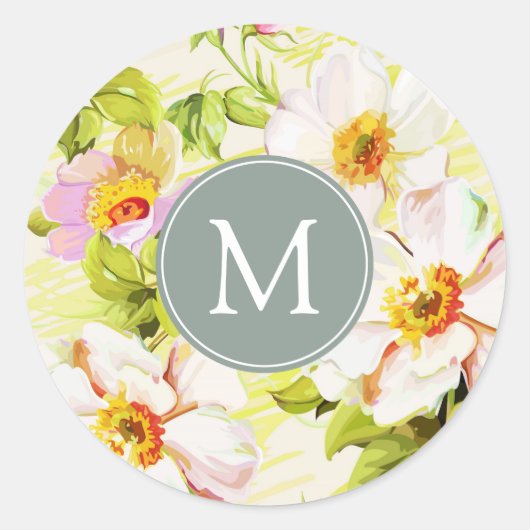  Bloemen Rozen Pioenen Monogram R Sticker (Voorkant)